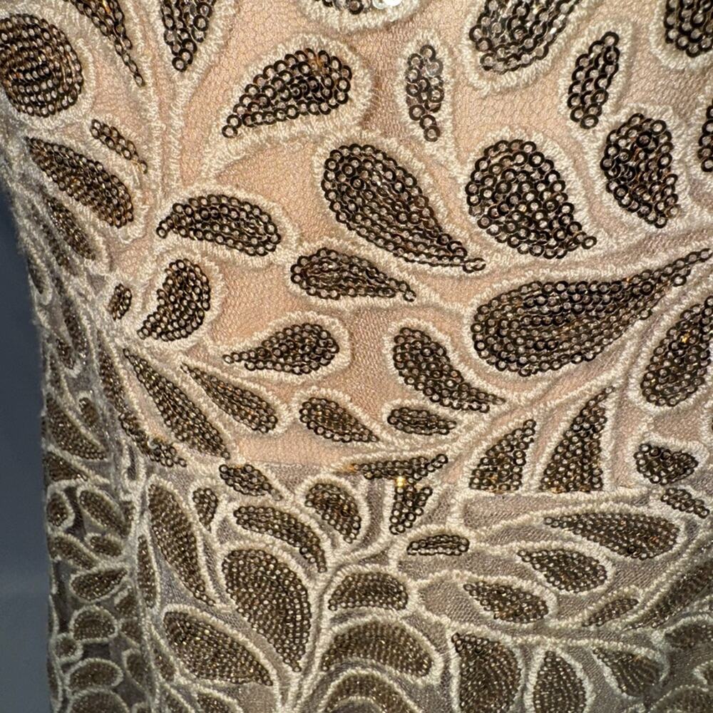 NWT: Calvin Klein Long Formal Gold Sequin Lace Dress (v) - Picture 2 of 12